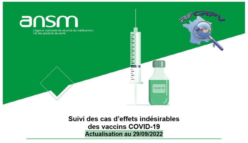 ANSM. Suivi des cas d’effets indésirables des vaccins COVID-19. Actualisation au 29/09/2022