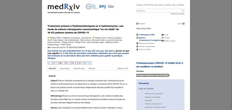 Traitement précoce par hydroxychloroquine et azithromycine : Étude de cohorte rétrospective monocentrique de 30 423 patients COVID-19