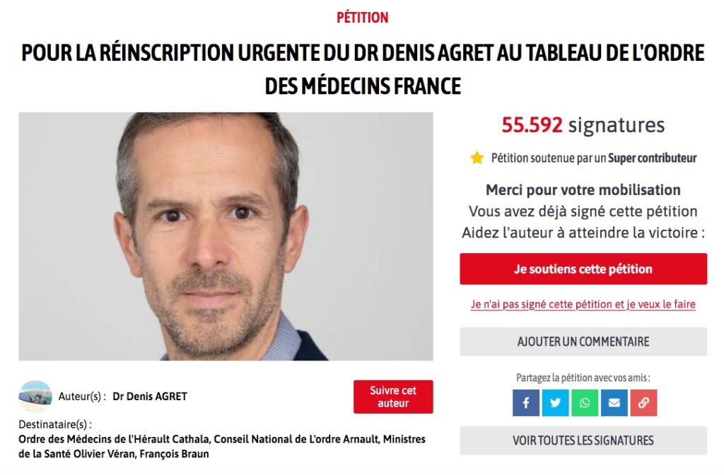 Pour la réinscription urgente du Dr Denis Agret au tableau de l’ordre des médecins France