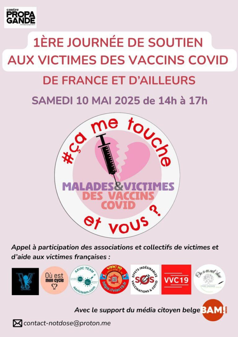 Première journée de soutien aux victimes des vaccins Covid de France et d’ailleurs. Des dizaines d’associations et collectifs mobilisés